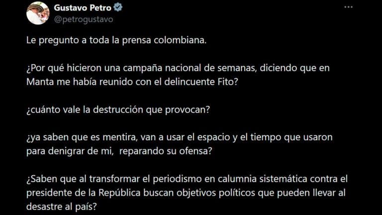 Petro cuestionó a sectores de la prensa por notas que lo vinculan con alias ‘Fito’